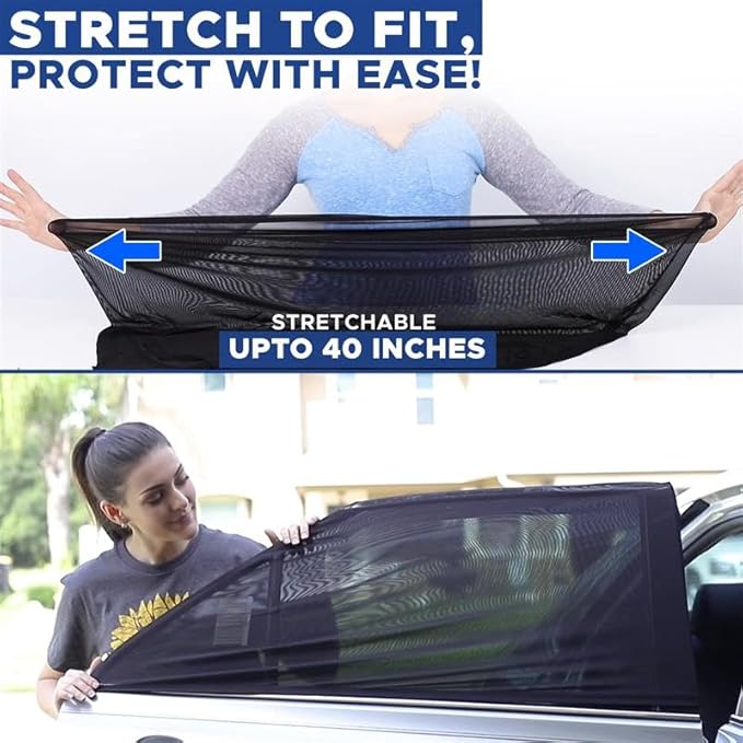 EcoNour Car Side Window Sun Shade (Pack of 2) | Stretchable & Breathable Car Window Screens for Complete Sun & Privacy Protection | Fits Most Truck, SUV and Minivan (XL 40" x 24")