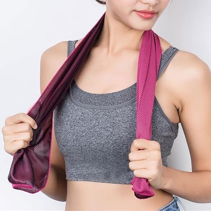 1 Pack Sports Towel with Silicone Storage Bag and Carabiner Clip, Microfiber Cooling Towels, Quick Dry Stay Cool Chilly Towel for Yoga Running, Gym, Camping, Travel Sports Towels, Rose Red
