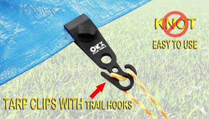 ORXPLUS TOOLS 4pcs Tarp Clips Thumb Screw with Hook Tail Knot-FreeTent Clips Awning Clamp Set Tent Clamps for Camping Canopies, Car Cover, Winter Boat Cover, Pool Cover, Sun Shade