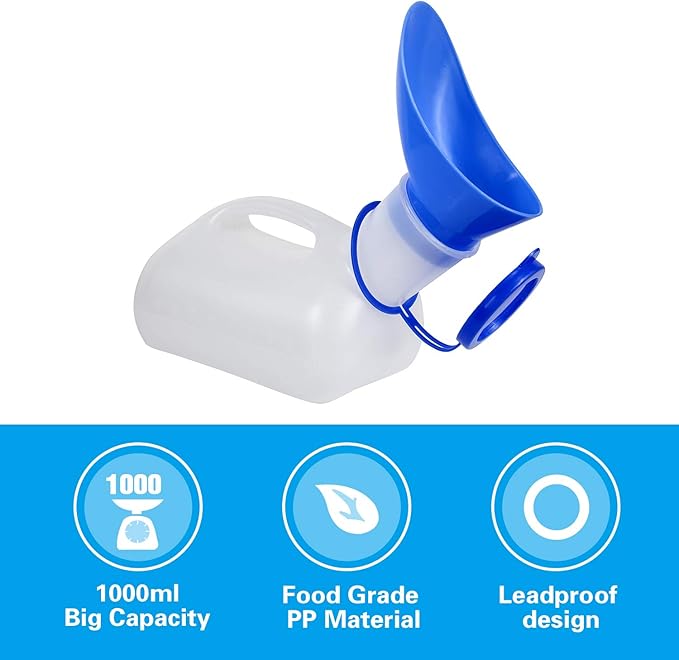 AWOKEN Unisex Urinal, Portable Toilet Urinal for Men and Women, Pee Bottle with a Sealed Lid and Funnel for Elderly Kids and Patients for Camping Outdoor Travel
