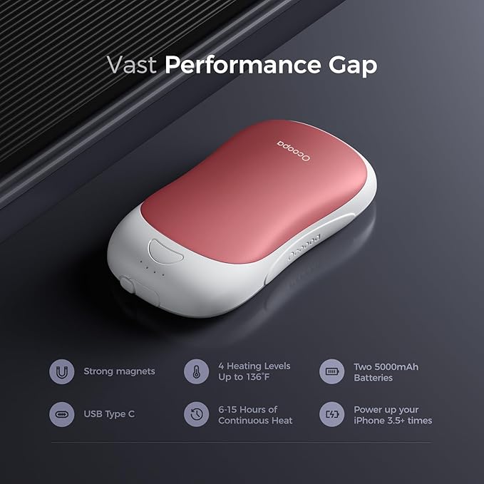OCOOPA Magnetic Rechargeable Hand Warmers, True Double Warmth Handwarmers 10000mAh, Up to 15 Hours, Max 136℉, Electric Heater, for Men, Women, Golf/Hunting/Camping/Cold Weather, UT3 PRO