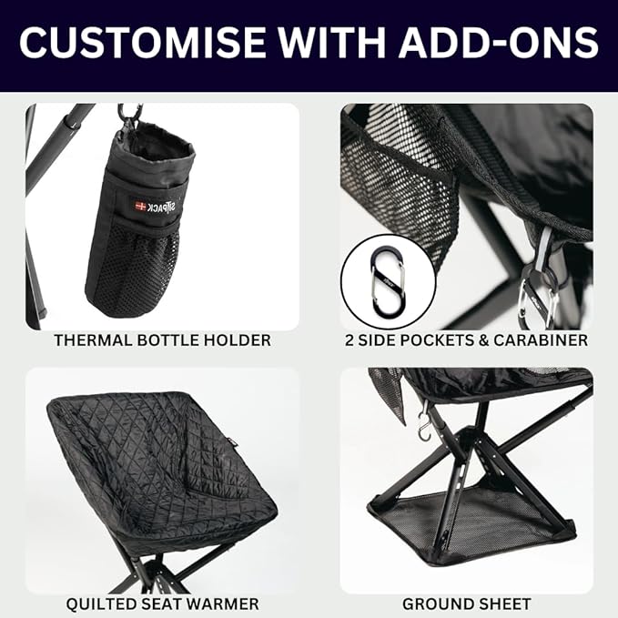 Campster2 Folding Camping Chair – Portable High Chair | 265 Lbs Capacity | Camping Essentials for Beach, Hiking & Car Camping | Compact Outdoor Chair with Carry Bag | Comfortable & Durable (Black)
