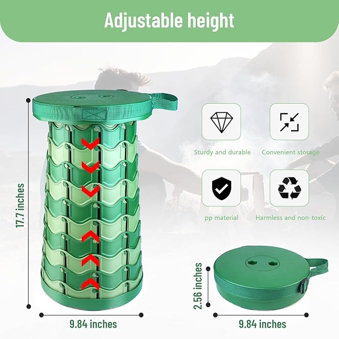 2025 Upgraded Folding Stool Large Square Collapsible Portable Chairs Sturdy Telescopic Stool for Camping Travel Hiking (Camouflage-Round)