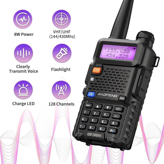 Baofeng UV-5R 8W Ham Radio Long Range UV5R Dual Band Handheld Two Way Radio Walkie Talkies with 1800mAh Li-ion Battery and Earpiece for Hunting Survival Gear