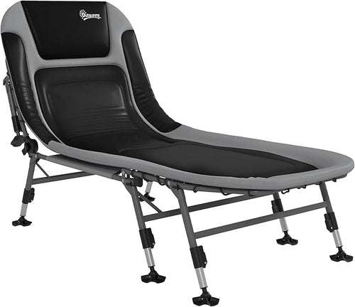 Outsunny Camping Cot for Adults, Folding Bed with Soft Padded Cushions & Headrest, 180° Adjustable Reclining Lounger, Heavy Duty and Portable with a 400 lbs. Capacity, Gray