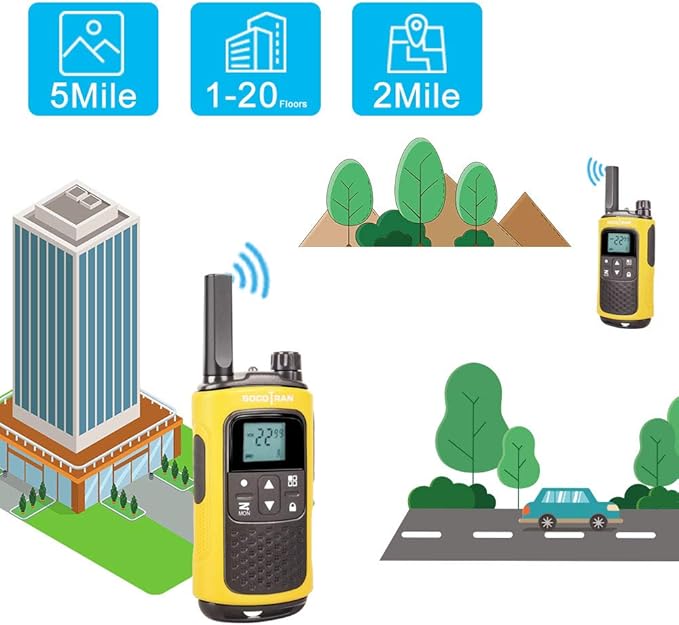 Rechargeable Walkie Talkies for Adults, Long Range 5 Miles Two Way Radios, Rechargeable Battery,Charging Dock,Flashlight,for Camping Hiking Hunting Security Hotel Yellow