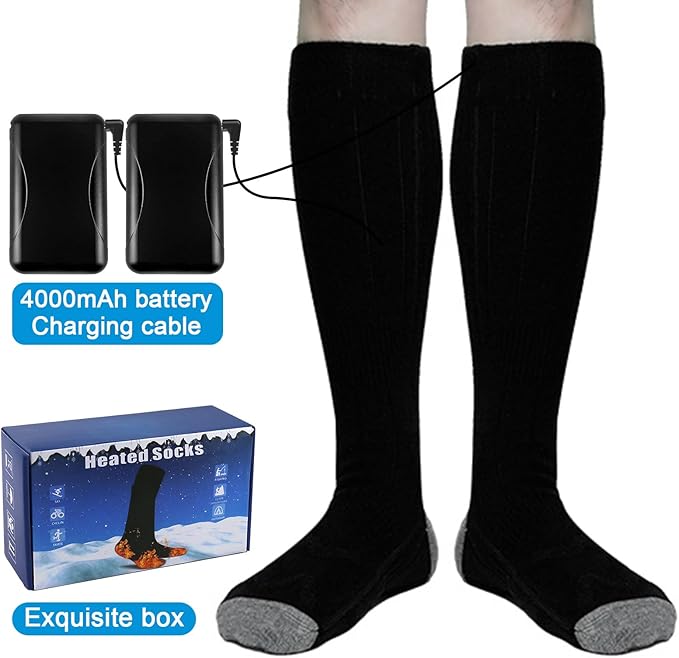 Heated Socks, 3 Heating Temperature Adjustable Rechargeable Electric Foot Warmer Socks Men Women Winter Socks for Camping | Hiking | Skiing | Hunting, Black