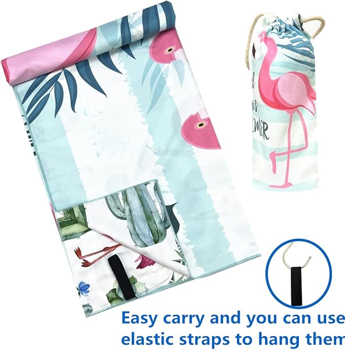 Beach Towel Oversized,Thin Microfiber Beach Towel ,Super Absorbent Quick Dry Sand Free Cute Flamingo Cool Swim Beach Towels for Kids,Men,Women,Boys,Girls with Zipper Pocket Travel Bag (flamingos)