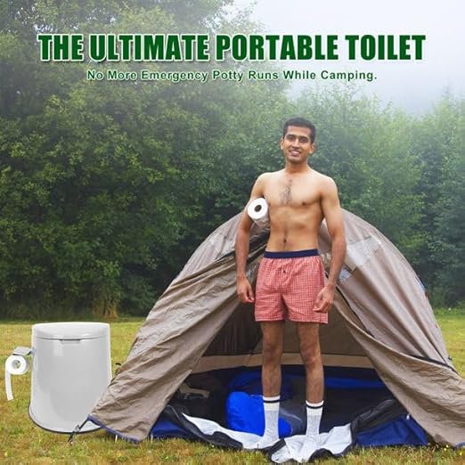 Camping Toilet, Portable Toilet for Adults & Kids, 5.3 Gallon Camping Toilet with Detachable Inner Bucket and Removable Toilet Paper Holder (White)
