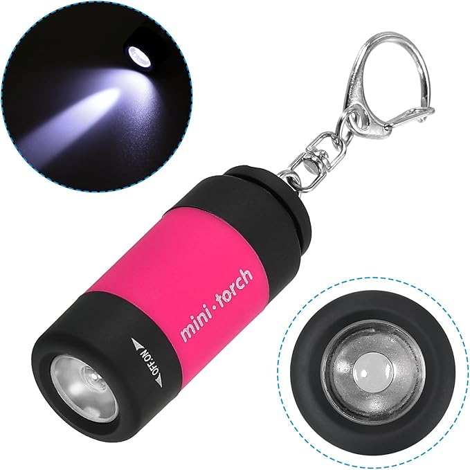 PATIKIL 2.1" Mini Rechargeable LED Keychain Flashlight, EDC Portable Small Torch with USB Charging for Everyday Carry, Bright Pink