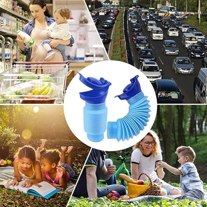 Portable Mini Outdoor Camping Travel Shrinkable Personal Mobile Toilet Bottle,Unisex Adjustable Emergency Urinal Portable Toilet for car 750ml (Blue)