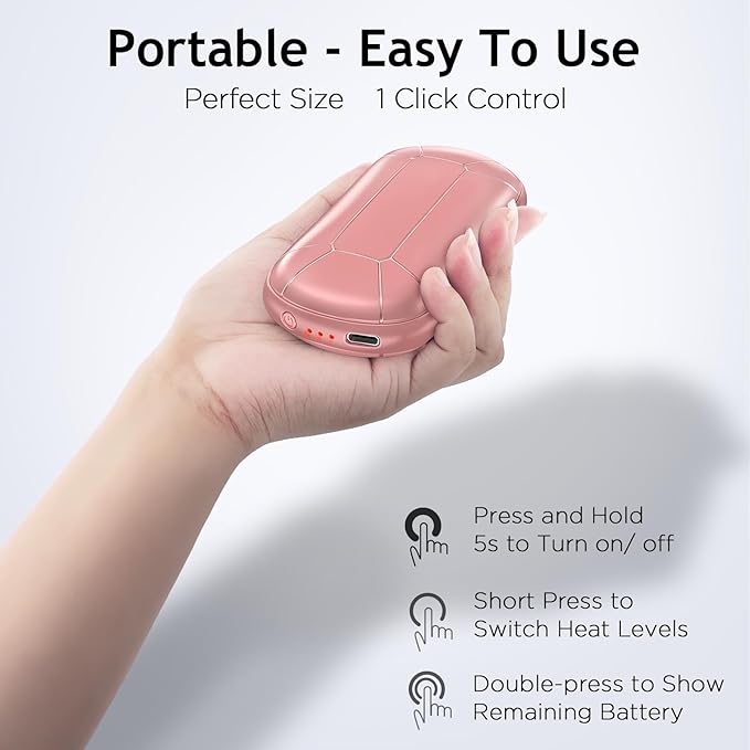 8000mAh Hand Warmers Rechargeable, Portable Electric Handwarmers, Double-Sided Heating USB Pocket Heater Therapy Great for Raynauds, Hunting, Golf, Camping, Women Mens Gifts