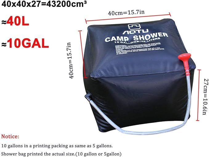 LUOOV Solar Shower Bag,Solar Heating Premium Camping Shower Bag with Removable Hose Shower Head for Climbing Hiking Fishing Hunting Beach Trips 5 gallons/20L 10 Gallons/40L