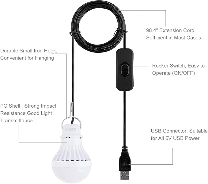 Onite 4-Pack USB LED Light Bulb | 2700K Warm White | Emergency Backup Lighting for Camping, RV, Garage, and Power Outage Preparedness