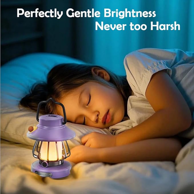Camping Lantern For Kid Toddler Flashlight With Soft Light & Eye Protection Indoor Outdoor Hanging Tent Portable Night Light Battery Operated Sky Lanterns Rechargeable Lamp Gear Essentials Gift Purple