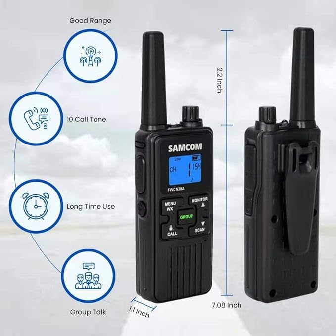 SAMCOM FRS Two Way Radios Rechargeable Walkie Talkies for Adults, 2 Way Radios Long Range 22 Channels VOX Hands Free Emergency Group Call,Portable 1250mAh with USB Charger/NOAA/Flashlight (2 Pack)