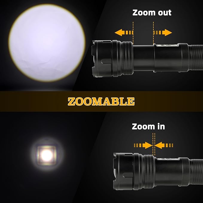 ULTRAFIRE Tactical Flashlight 1500 Lumens with Camping Lantern, Zoomable 10 Modes Bright LED Flashlight, USB Rechargeable, with Red Flashing Mode for Camping Hiking Outdoor, Z9 PRO
