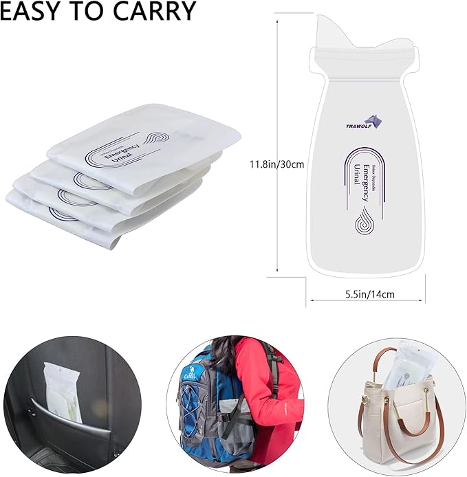 Portable Urinal Bags, 8 Pack Pee Bags, Disposable Urine Bags for Travel, Disposable Urinal for Women, Men, Kids, Patient, Traffic Jam