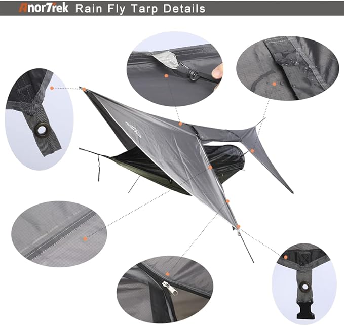 Camping Hammock with Mosquito Net and Rain Fly Tarp, Portable Double Hammock with Two Tree Straps, 230T Nylon Hammock and Waterproof Rain Fly Set for Hiking, Backpacking, Overnight (Blue)