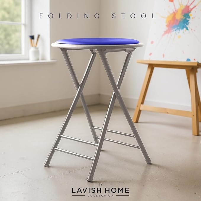 Lavish Home Folding Stool - Backless 24-Inch Stool with 225lb Capacity for Kitchen or Rec Room - Portable Indoor Counter Bar Stools (Blue)