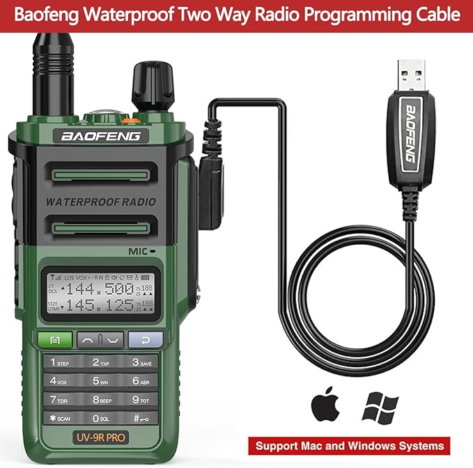 BAOFENG UV-9R Pro 8W Ham Radio Long Range Handheld Dual Band Tri- Power Waterproof Rechargeable Walkie Talkies with Programming Cable,Speaker Mic and Type-C Charging Cable for Hunting Survival Gear