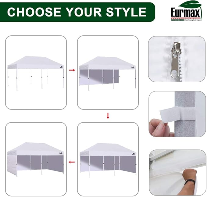 Eurmax USA 10'x20' Pop Up Canopy Tent Commercial Instant Canopies with Heavy Duty Roller Bag,Bonus 6 Sand Weights Bags (Beige)