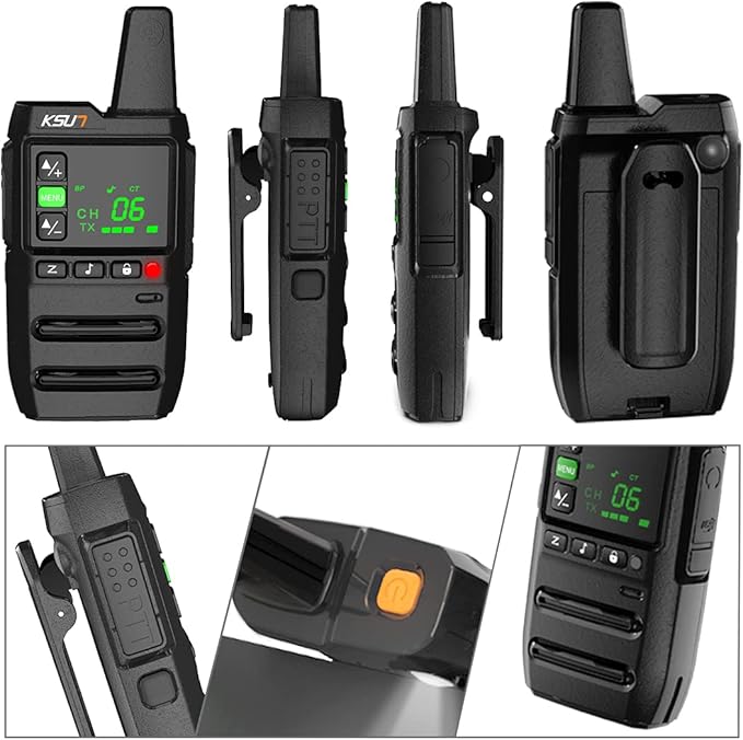 KSUN Walkie Talkies for Adults Rechargeable with Earpiece 22 FRS Channels LCD Screen,VOX Flashlight Rechargeable Battery Portable for Cruise Camping Hiking GZ20 (4 Pack)