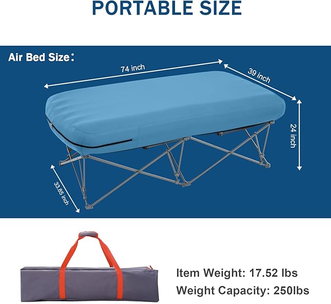 KAMPKEEPER Camping Cot,Folding Camping Bed with Inflatable Air Mattress and Carry Bag,for Outdoor Travel Camp Beach Vacation,(not Included The Airpump)
