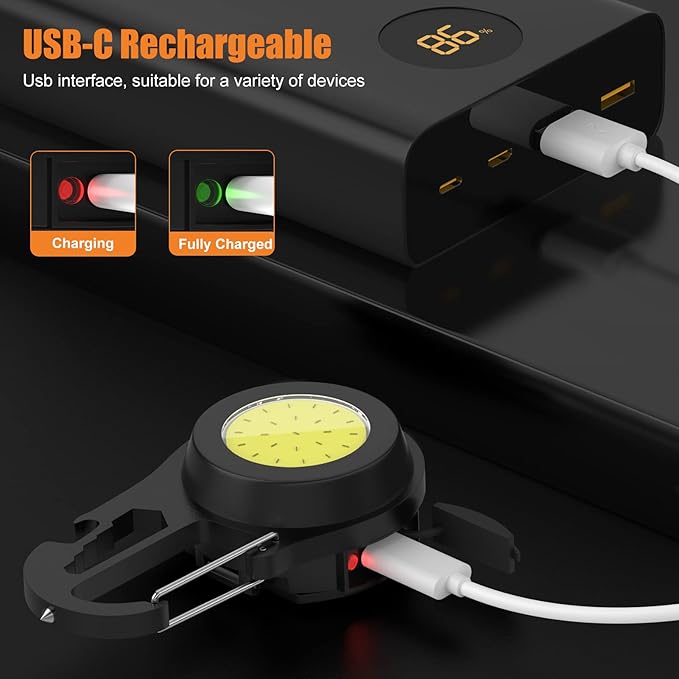 Mini COB Rechargeable LED Flashlight, Portable, Waterproof, Foldable, 800 Lumen, 4 Modes, Magnetic Stand, Battery Powered