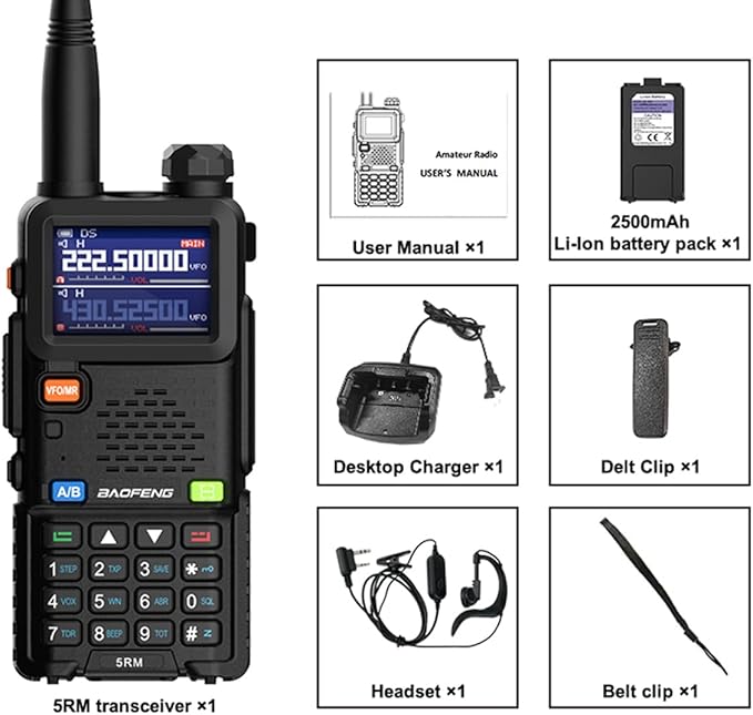 BAOFENG 5RM Ham Radio Handheld (Upgraded of UV-5R) Walkie Talkies Long Range NOAA Weather Receiver High Power Two Way Radio UV5R for Adults Camping Hunting Hiking, Frequency Copy, USB C Charger, 999CH