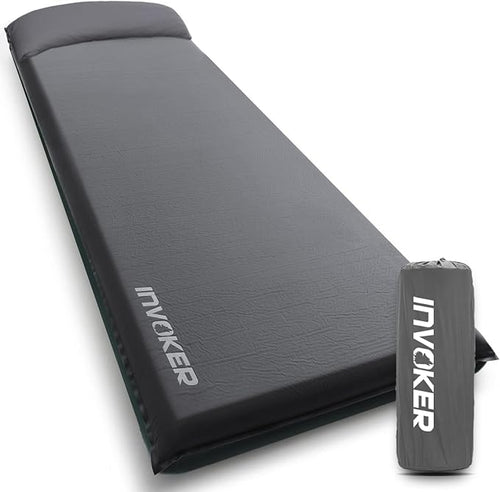 INVOKER Camping Sleeping Pad 2.75” Memory Foam Fast Self Inflating Insulated Durable Camping Mat Air Mattress with Pillow,for Tent, Traveling, Car, Camping, Grey