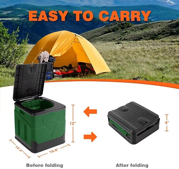 Portable Camping Toilets Porta Potty (Green)-Collapsible Outdoor Emergency Toilet with Cover,Suitable for Camping,Hiking,Traffic Jams,Outdoor Excretion.
