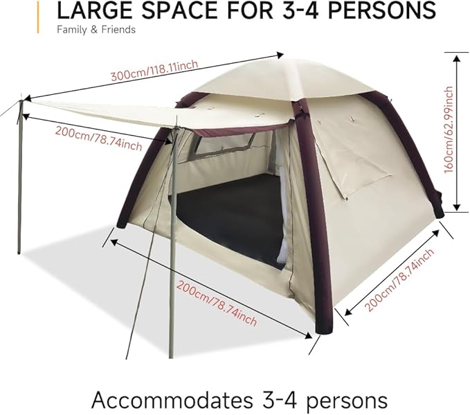 Cow-HQUS Camping Tents 4 Person,3 Minute Easy Set Up Waterproof Tent,Pop Up Tents for Camping, Portable Family Auto-Inflating Instant Tent with Mesh Windows, Large Inflatable Tents for Camping