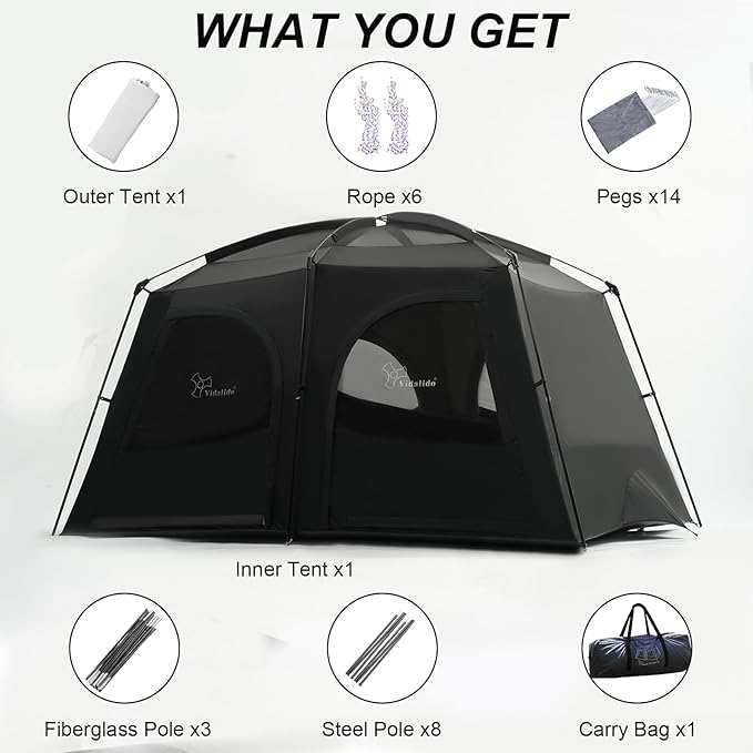 Vidalido Tents,3-4 Person Camping Tent with Extended Vestibule,Weather Resistant Family Tents with Breathable Mesh Windows,Easy Install Waterproof Outdoor Tent for Backpacking and Camping Hiking