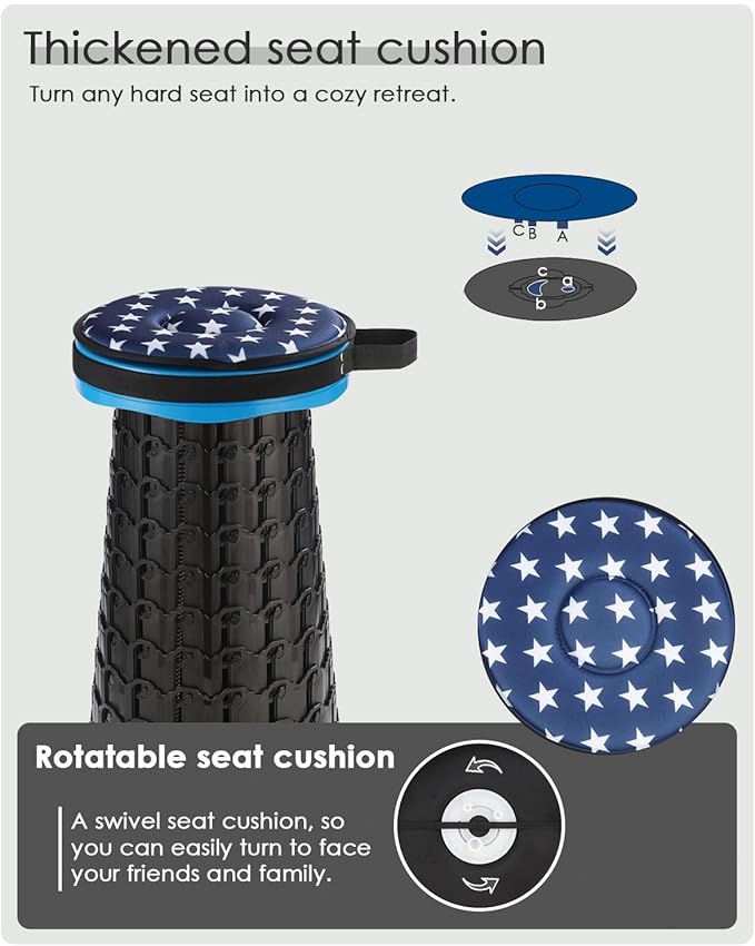 18-inch Heavy Duty Collapsible Stool with Cushion - 800 lbs Capacity, 2.6 lbs Lightweight Portable Folding Stool for Camping, Travel, Music Festivals and Other Outdoor Events