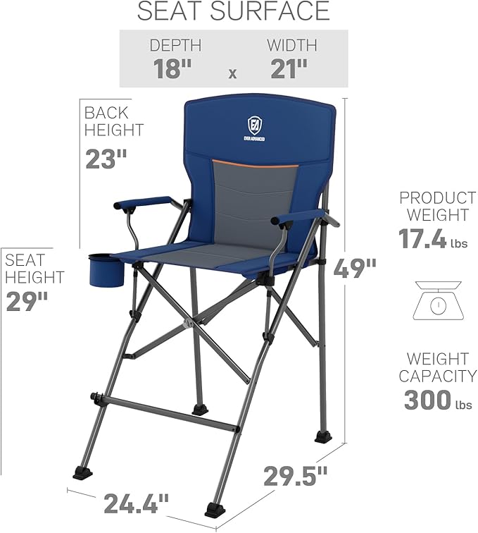 EVER ADVANCED Tall Directors Chair with Cup Holder 31", Bar Height Folding Chair for Camping, Sports with Carry Bag, Mesh Pockets and Footrest, Heavy Duty 300 lbs, Blue