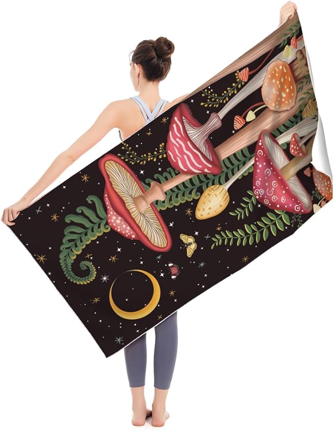 Thick Mushroom Beach Towel 30”x60” Microfiber Terry Beach Towels Kids Soft Camping Towels Sandproof Quick Drying Travel Swim Pool Yoga Gym Camping Women Men Beach Essentials Accessories Vacation Gift