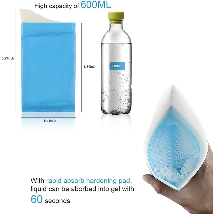 Disposable Urine Bags Camping Pee Bags for Travel Urinal Toilet Super Absorbent Traffic Jam Emergency Portable Urine Bag Pee Bags Car Toilet for Men Women Children Brief Relief, 10 Pieces