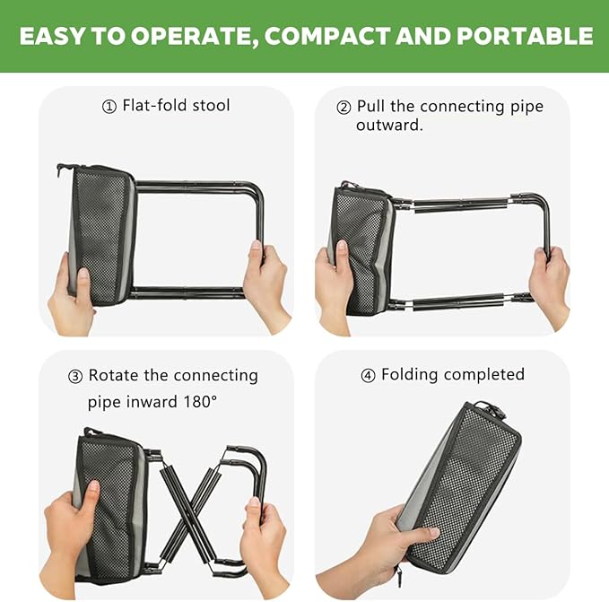Portable Ultralight Travel Stool Camping Chair Fishing Stool - Gray Carbon Steel with Foot Pads and Keychain, Handbag Style Pocket Foldable