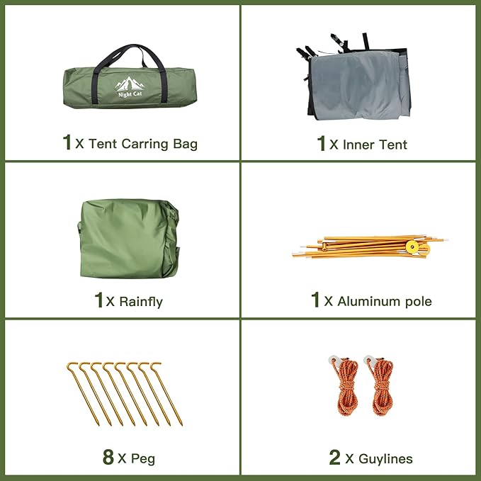 Night Cat 1-Person Camping Tent: Lightweight Waterproof Hiking Tent for Adult Cot Not Included