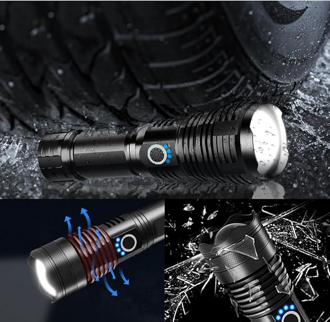 DPZTT Rechargeable Tactical Flashlights High Lumens High Powered Best Flash Light Super Bright 12 Hours Long Life LED Flashlight with 5 Modes for Home Outdoor
