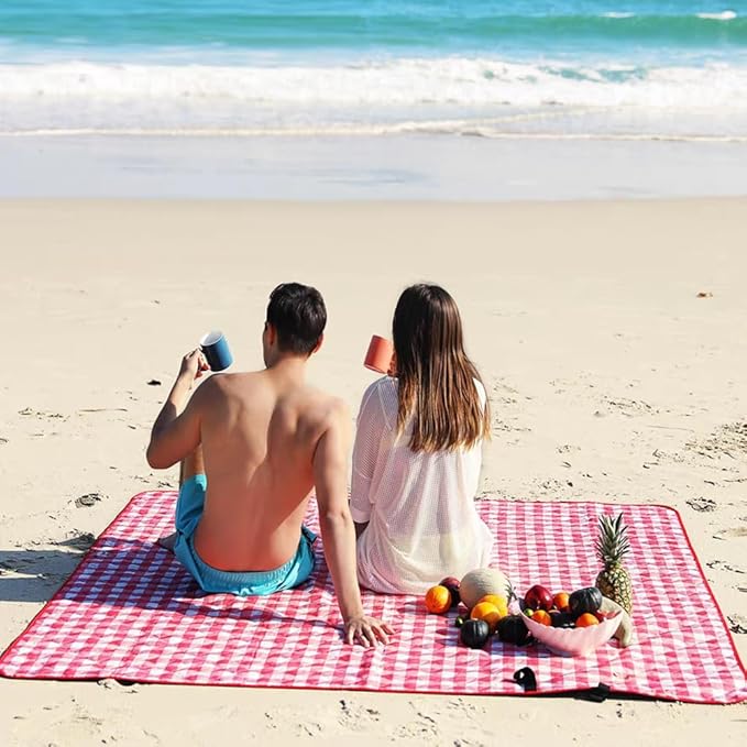 K Y KANGYUN Outdoor Picnic Blankets, Extra Large Beach Blanket, Foldable Lightweight Waterproof Sand Mat, Picnic Blanket 80" x 60" for Beach Camping Hiking Park Patio (Red, 80x60 inch)
