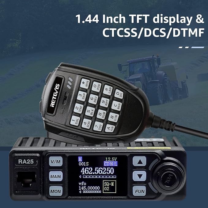 Retevis RA25 Dual Band Mobile Radio, Mini Mobile Transceiver with MR100 High Gain Antenna, 500 Channels, FM radio, Emergency Alarm, VOX, Long Range Mobile Two Way Radio for Traveling Farm