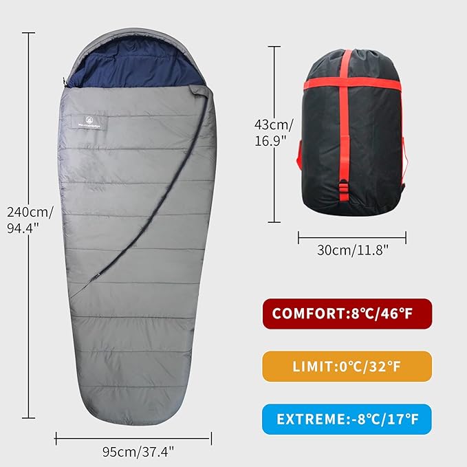 Mountainlodge Balance Sleeping Bag for Adult,Cold&Warm Weather with Compression Sack and Water Resistant for Family Camping,Travel and Car Camping