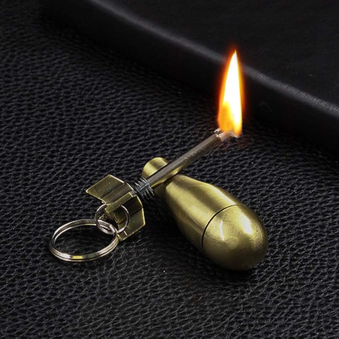 Keychain Matchstick Fire Starter, Permanent Match Flint Metal Keychain Lighter, Great Kerosene Refillable Keychain Lighter for Outdoor Camping
