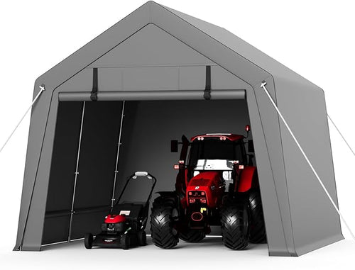 Garvee 10 ft x15 ft Outdoor Portable Storage Shed, Waterproof & UV-Resistant Garage Shelter with 2 Roll-Up Zipper Doors, Anti-Snow Carport Tent for Motorcycle, Bike, and Outdoor Equipment, Gray