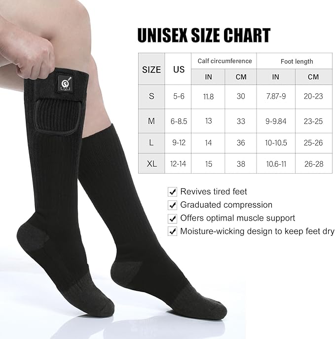 SNOW DEER Heated Socks for Men & Women Battery Socks Powered Thermal Ski Socks Winter Foot Warmer with Temperature Control Long Socks for Skiing Hiking Hunting Motorcycling Riding