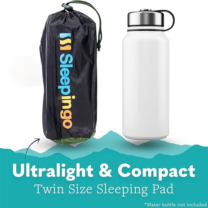 Ultralight Sleeping Pad - Inflatable Sleeping Mat for Camping, Hiking, Backpacking - 74x22 Inches Compact Air Mattress, Waterproof Gear for Travel Outdoors - Green