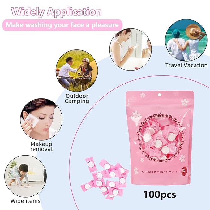 100PCS Compressed Towels Disposable Face Compressed Towels Coin Tissue Toilet Paper Tablets for Camping Travel Home Outdoor Activities