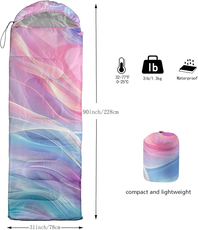 Kids Sleeping Bag for Boys Girls,Western Cowboy Print-Lightweight Warm Portable Outdoor Indoor-Waterproof Cold Weather Resistant Sleeping Bag for Camping Hiking